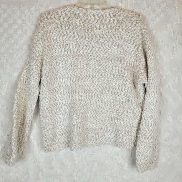 Yet Again ivory and tan loose knit chunky nubby crew neck sweater cozy beachy M - Picture 4 of 9